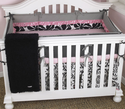 Girly Pink Floral 4PC Crib Bedding Set