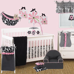 Girly Pink Floral 3PC Crib Bedding Set