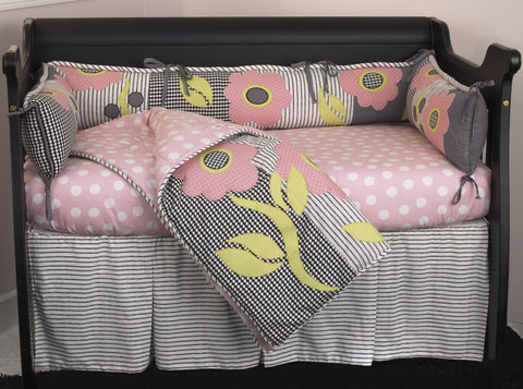 Poppy Pink Girl 4pc Crib Bedding Set