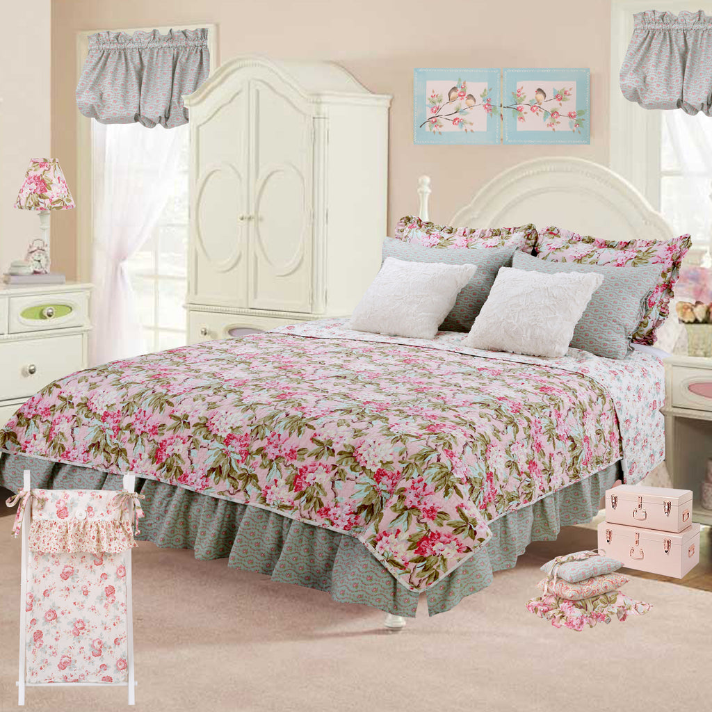 Tea Party Floral Reversible 5 Pc Twin Bedding Set