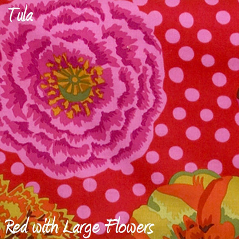Tula Red Background w/ Pink Dot Flower Print Fabric - 3yds.